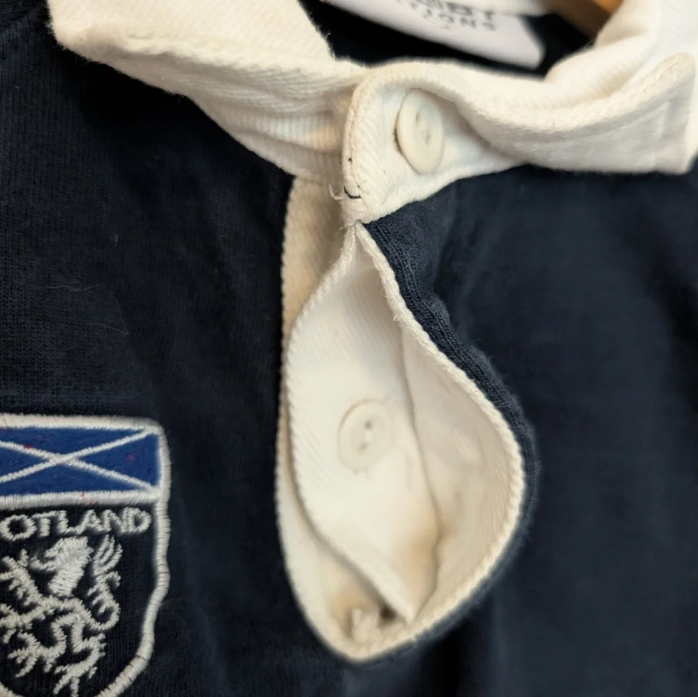 SCOTLAND Sewn Saltire & Lion Rampant Navy Blue Rugby Nations Shirt Boys S/M